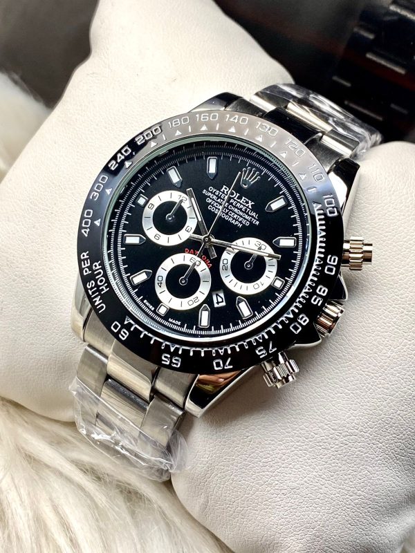 Rolex Daytona Rotating Bezel Quartz Machine Silver Stainless Steel Strap Watch With Master Lock For Men
