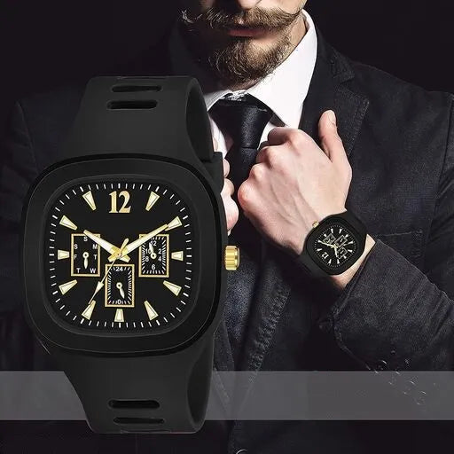 Stylish Black Silicone Strap Watch For Men With Square Dial ₨273 ₨247